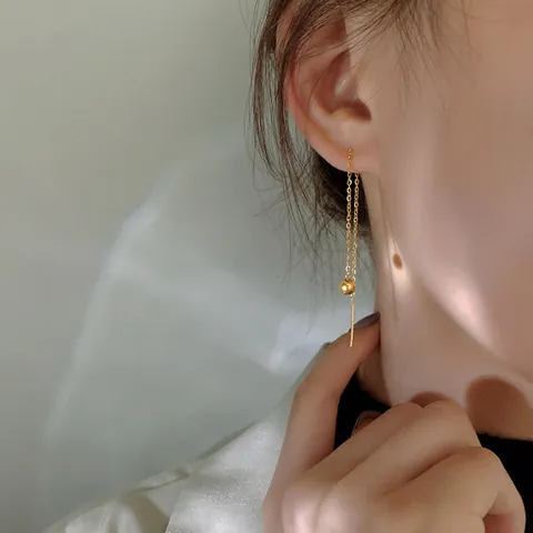 Stainless Steel Ear Thread Earring Findings Vacuum 18K Gold Plated Fine Chain Tassel Round Ball DIY Jewelry Making Material For Women