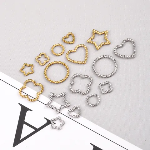 Edelstahl Perlenstruktur Geometrische Anhänger Gold Silber Plattiert Herz Stern Rund Kleeblatt Charms Für DIY Schmuckherstellung