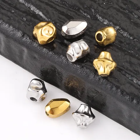 304 Edelstahl Barock-Stil Unregelmäßige Abstandshalter Perlen Vakuum Vergoldet 18K Facettierte Gefaltete Perlen Für DIY Schmuckherstellung Zubehör