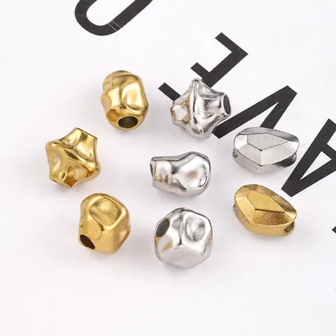 304 Edelstahl Barock-Stil Unregelmäßige Abstandshalter Perlen Vakuum Vergoldet 18K Facettierte Gefaltete Perlen Für DIY Schmuckherstellung Zubehör