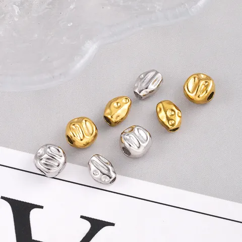 Barock Unregelmäßige Edelstahl Lose Perlen Gold Silber Plattiert Texturierte Zwischenperlen Für DIY Schmuck Halskette Armband