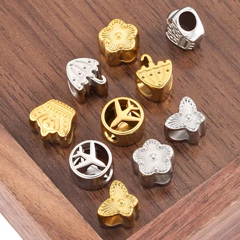 Stainless Steel Spacer Beads Large Hole Crown Airplane Butterfly Umbrella Flower Charms For DIY Bracelet Jewelry Making Accessories