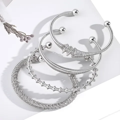 Edelstahl Federspule Armreif Für Damen Einstellbar Minimalistisch Geometrisch Spirale Gedreht Silber Armband Schmuck
