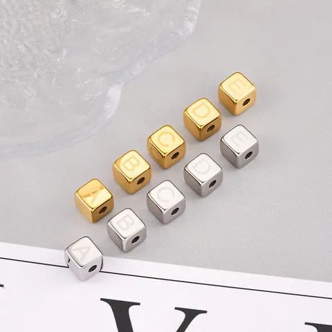 Edelstahl Quadratisch Alphabet Perlen Für DIY Schmuckherstellung Gold Silber Ton Würfel Initial Buchstaben Perlen Für Halskette Armband Handwerk