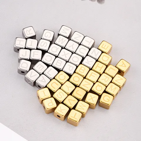 Edelstahl Quadratisch Alphabet Perlen Für DIY Schmuckherstellung Gold Silber Ton Würfel Initial Buchstaben Perlen Für Halskette Armband Handwerk