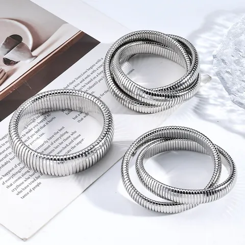 Modernes Edelstahl Elastisches Schlangenknochen Armband Für Damen Minimalistisch Wasserdicht Poliertes Metall Armreif Modeschmuck