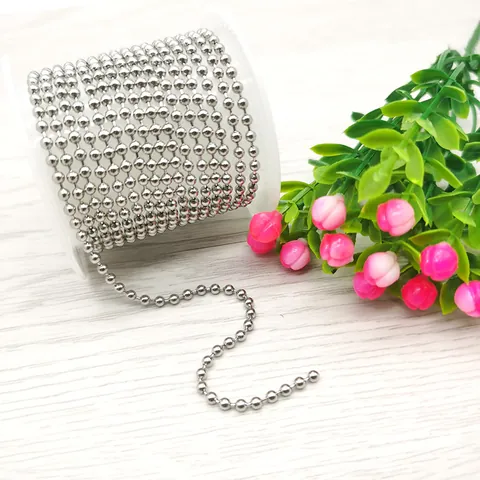 Stainless Steel Bead Chain Ball Chain Round Beads Link For DIY Jewelry Making Necklace Bracelet Accessory Polished Silver Metallic