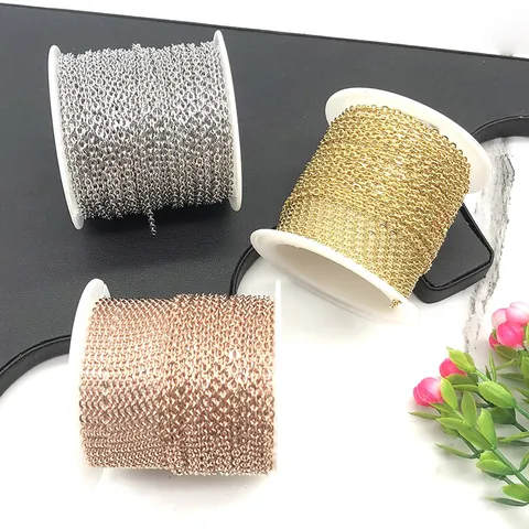 Stainless Steel Flat Cross Chain O-Link Chain For DIY Jewelry Making Necklace Bracelet Vacuum Plating Gold Rose Gold Steel Color