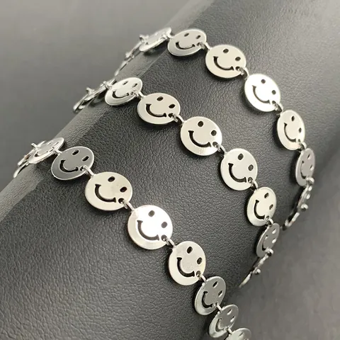 DIY Stainless Steel Smiley Face Link Chain For Jewelry Making Hip Hop Style Necklace Bracelet Accessories Polished Metal