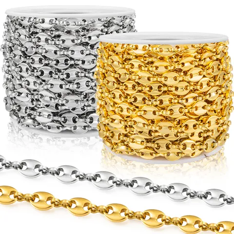 Stainless Steel Coffee Bean Chain For DIY Necklace Bracelet Making Pig Nose Mariner Link Vacuum Gold Plated Accessories