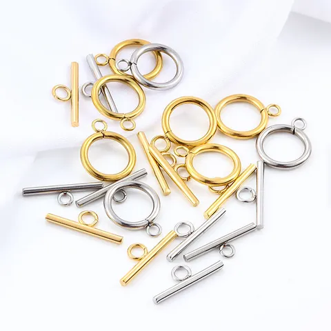 Fermoir Cabillote en Acier Inoxydable Connecteur OT Barre T Anneau Rond Fermeture Pour Fabrication de Bijoux DIY Bracelet Collier Acier Or
