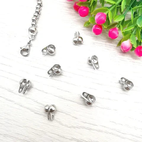 Titanium Stainless Steel Bead Chain Connectors Clamshell Bead Tips DIY Jewelry Making Findings Necklace Bracelet Fold Over End Caps
