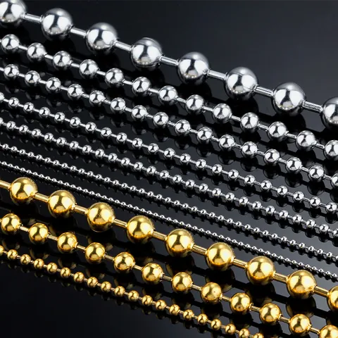 Durable Stainless Steel Round Ball Bead Chain For DIY Necklace Bracelet Making Gold Silver Plated Metal Bead Jewelry Finding Accessory