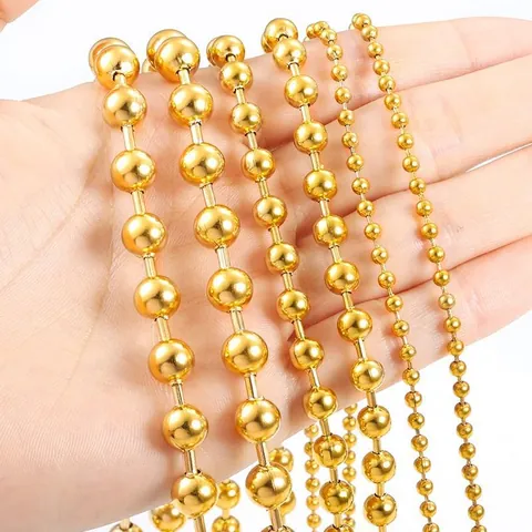 Durable Stainless Steel Round Ball Bead Chain For DIY Necklace Bracelet Making Gold Silver Plated Metal Bead Jewelry Finding Accessory