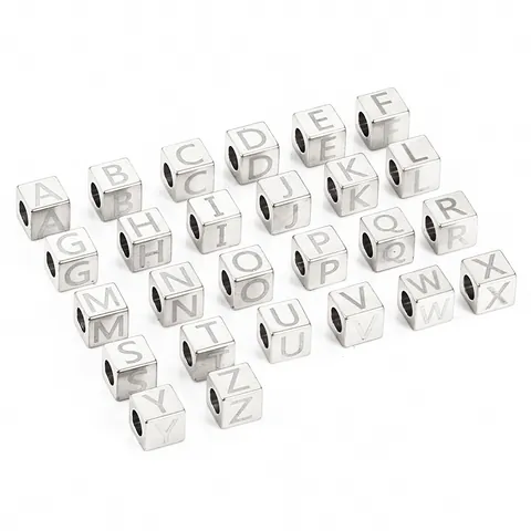 Edelstahl Quadratische Alphabet Buchstaben Perlen Polierte Zwischenperlen Für DIY Schmuck Armband Halskette Herstellung