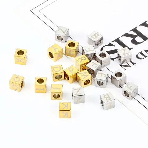 Edelstahl Quadratische Alphabet Buchstaben Perlen Polierte Zwischenperlen Für DIY Schmuck Armband Halskette Herstellung