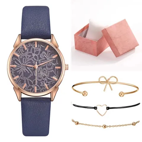 Orologio Al Quarzo Da Donna Con Quadrante Floreale Cinturino In Pelle PU Cassa In Lega Oro Rosa Bracciale E Scatola Regalo