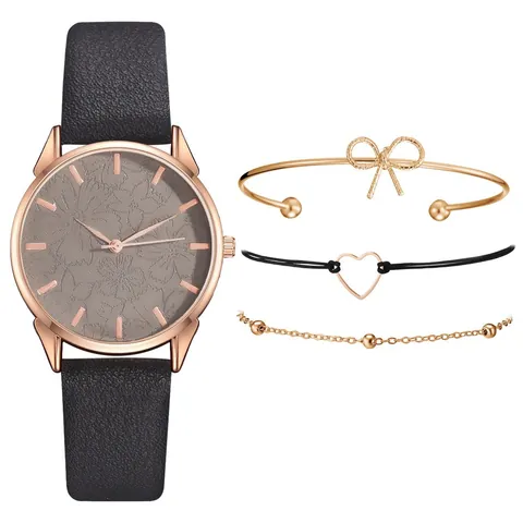 Orologio Al Quarzo Da Donna Con Quadrante Floreale Cinturino In Pelle PU Cassa In Lega Oro Rosa Bracciale E Scatola Regalo