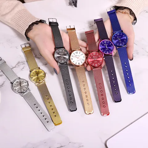 Fashion Women Casual Quartz Watch Plastic Mesh Band Minimalist Round Dial Analog Wristwatch Daily Jewelry Dress Accessory