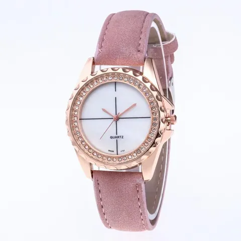 Luxury Women Quartz Watch Minimalist Dial Rhinestone Bezel Frosted Faux Leather Strap Rose Gold Case Elegant Timepiece Gift