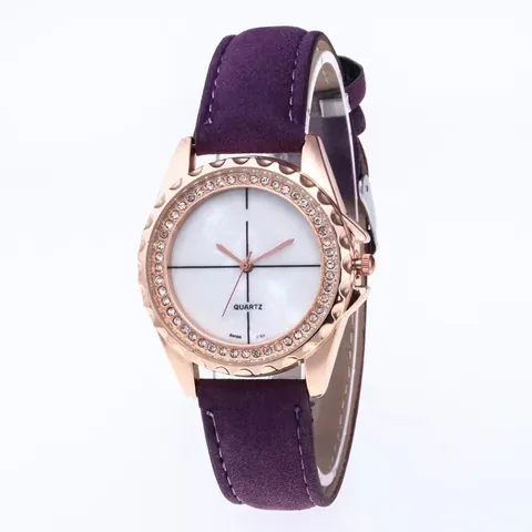 Luxury Women Quartz Watch Minimalist Dial Rhinestone Bezel Frosted Faux Leather Strap Rose Gold Case Elegant Timepiece Gift
