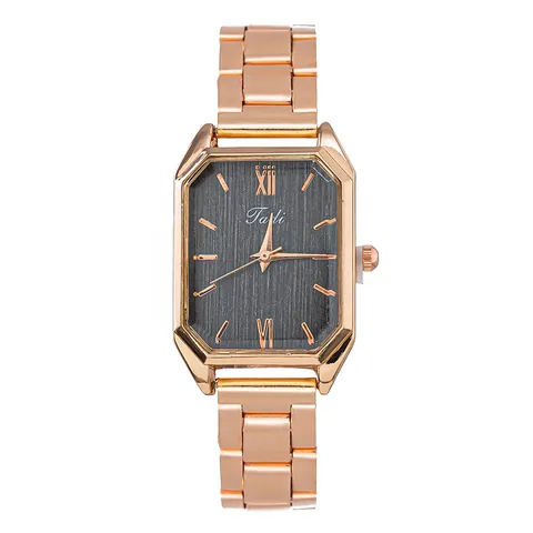 Dames Quartz Horloge Roségoud Rechthoekige Wijzerplaat Roestvrijstalen Band Zakelijk Casual Analoog Polshorloge