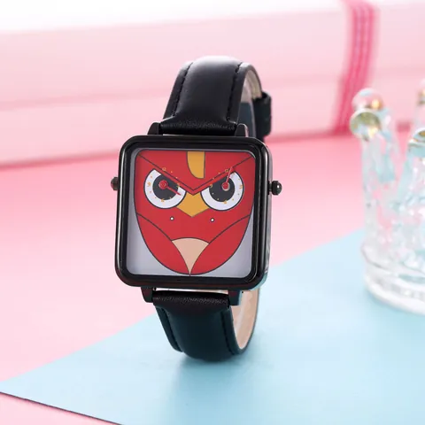 Fashion Cute Cartoon Dial Square Quartz Watch Casual Women Faux Leather Strap Analog Wrist Watch For Teenagers Kids Jewelry Gift