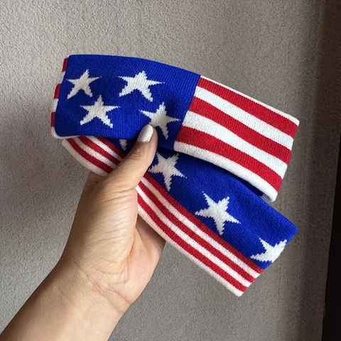 Damen Herren Strick Sport Stirnband US Flagge Muster Elastisch Schweißband Sterne Und Streifen Yoga Fitness Haarband Laufen Kopfband