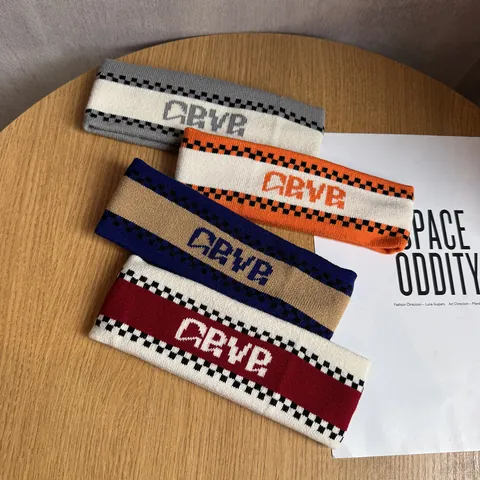 Knitted Sports Headband Checkerboard Pattern Letter Elastic Sweatband For Running Fitness Yoga Streetwear Accessories