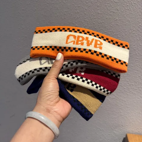 Knitted Sports Headband Checkerboard Pattern Letter Elastic Sweatband For Running Fitness Yoga Streetwear Accessories
