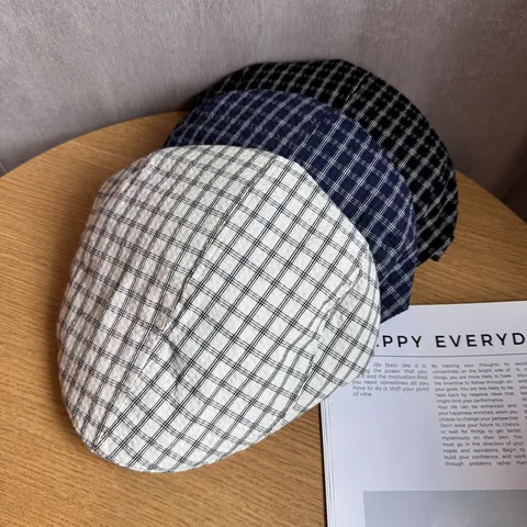 Vintage Plaid Newsboy Cap For Women Cotton Polyester Blend Adjustable Ivy Duckbill Hat Casual Retro Beret Painter Cap