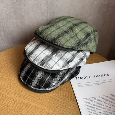 Vintage Geruite Platte Pet Dames Heren Britse Stijl Polyester Katoen Platte Pet Ademende Newsboy Hoed Zomer Retro Schilder Baret