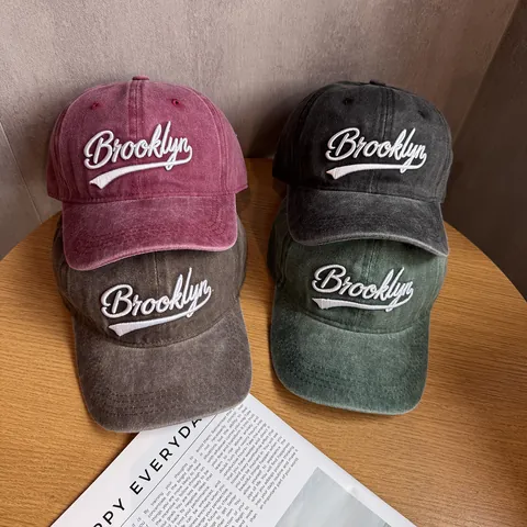Cappello da Baseball Vintage Lavato Effetto Consumato Uomo Donna Brooklyn Ricamato Regolabile in Cotone Parasole Estivo