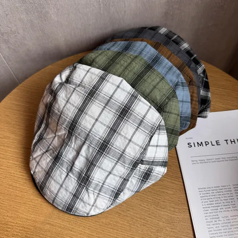 Vintage Geruite Platte Pet Dames Heren Britse Stijl Polyester Katoen Platte Pet Ademende Newsboy Hoed Zomer Retro Schilder Baret