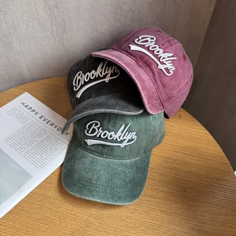 Cappello da Baseball Vintage Lavato Effetto Consumato Uomo Donna Brooklyn Ricamato Regolabile in Cotone Parasole Estivo