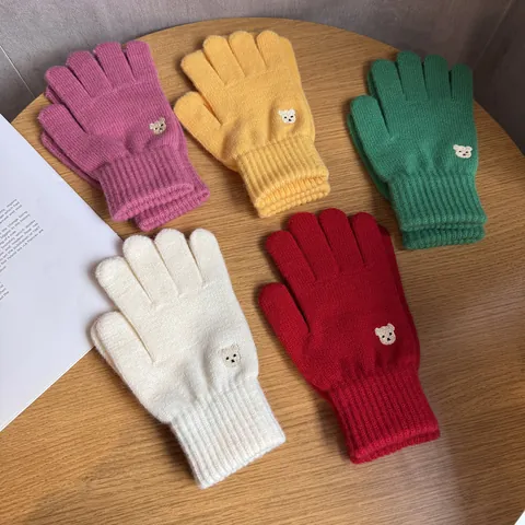 Women's Cute Knitted Bear Embroidered Gloves Winter Warm Touchscreen Fingerless Mittens For Students Outdoor Cycling Gloves
