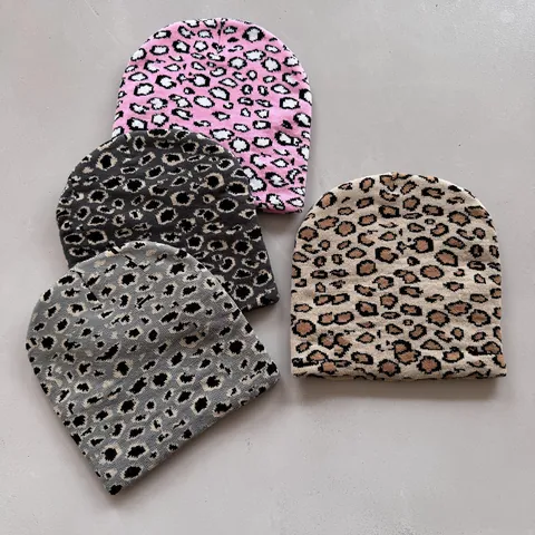 Berretto in Maglia Jacquard Leopardato Unisex Invernale Caldo in Acrilico Skull Cap Streetwear Hip Hop Moda Per Uomo Donna