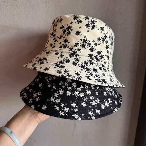 Women Vintage Corduroy Floral Bucket Hat Casual Small Fresh Print Sun Protection Cotton Blend Basin Hat For Spring Summer