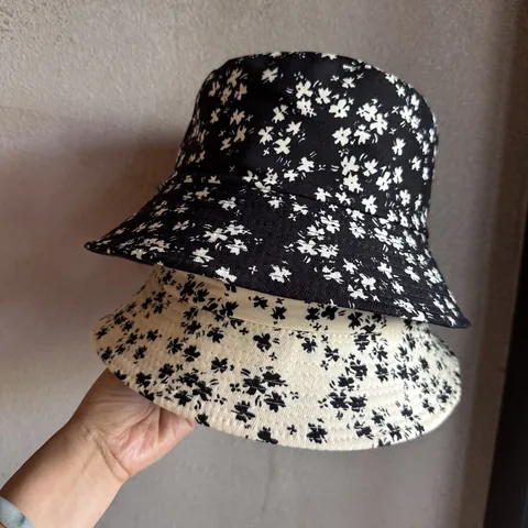 Women Vintage Corduroy Floral Bucket Hat Casual Small Fresh Print Sun Protection Cotton Blend Basin Hat For Spring Summer