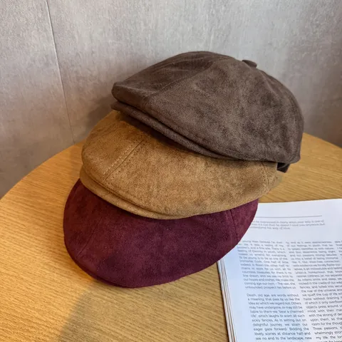 Gorra Plana Vintage de Antelina para Mujer Retro Color Sólido Ajustable Estilo Británico Otoño Invierno Boina Cálida