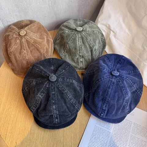 Gorra Newsboy de Pana Vintage Para Hombre Mujer Boina Octogonal Ajustable Sombrero de Pintor Retro Moda Otoño Invierno