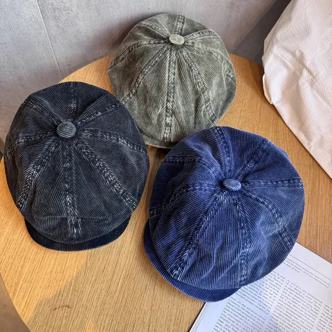 Gorra Newsboy de Pana Vintage Para Hombre Mujer Boina Octogonal Ajustable Sombrero de Pintor Retro Moda Otoño Invierno