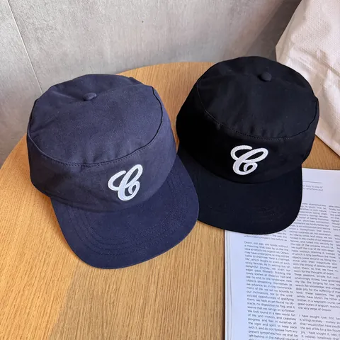 Retro Cadet Cap With Letter C Embroidery Cotton Blend Flat Top Hat Adjustable Leather Strap Sun Protection Unisex Hat