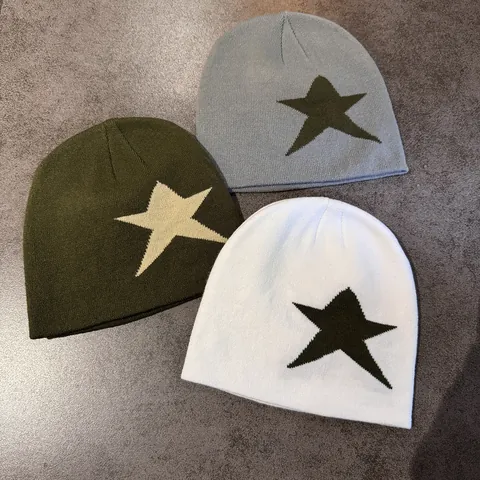 Unisex Star Pattern Knit Beanie Hat For Men Women Warm Winter Streetwear Acrylic Jacquard Brimless Cold Weather Cap