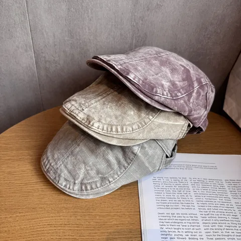 Coppola Vintage in Misto Cotone Lavato Regolabile Retro Berretto Piatto per Uomo Donna Casual Quotidiano Moda Cappello da Artista
