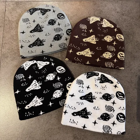 Ruimte Raket Planeet Jacquard Gebreide Muts Voor Mannen Vrouwen Winter Warm Acryl Schedel Kap Streetwear Dagelijks Outdoor