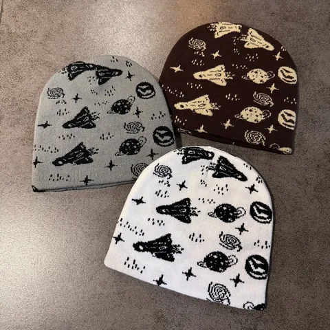 Ruimte Raket Planeet Jacquard Gebreide Muts Voor Mannen Vrouwen Winter Warm Acryl Schedel Kap Streetwear Dagelijks Outdoor