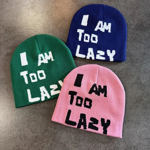 Gorro de Punto de Acrílico Unisex Con Letras I Am Too Lazy Jacquard Cálido Otoño Invierno Streetwear Exterior