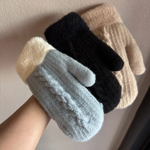 Muffole Invernali da Donna a Trecce in Lana Alpaca con Bordo in Ecopelliccia Guanti Antivento per Equitazione Outdoor Regalo