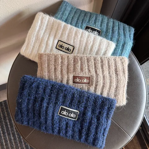 Fascia per Capelli Donna in Misto Lana a Maglia Lettera Patch Larga Calda Invernale Turbante Accessorio Capelli